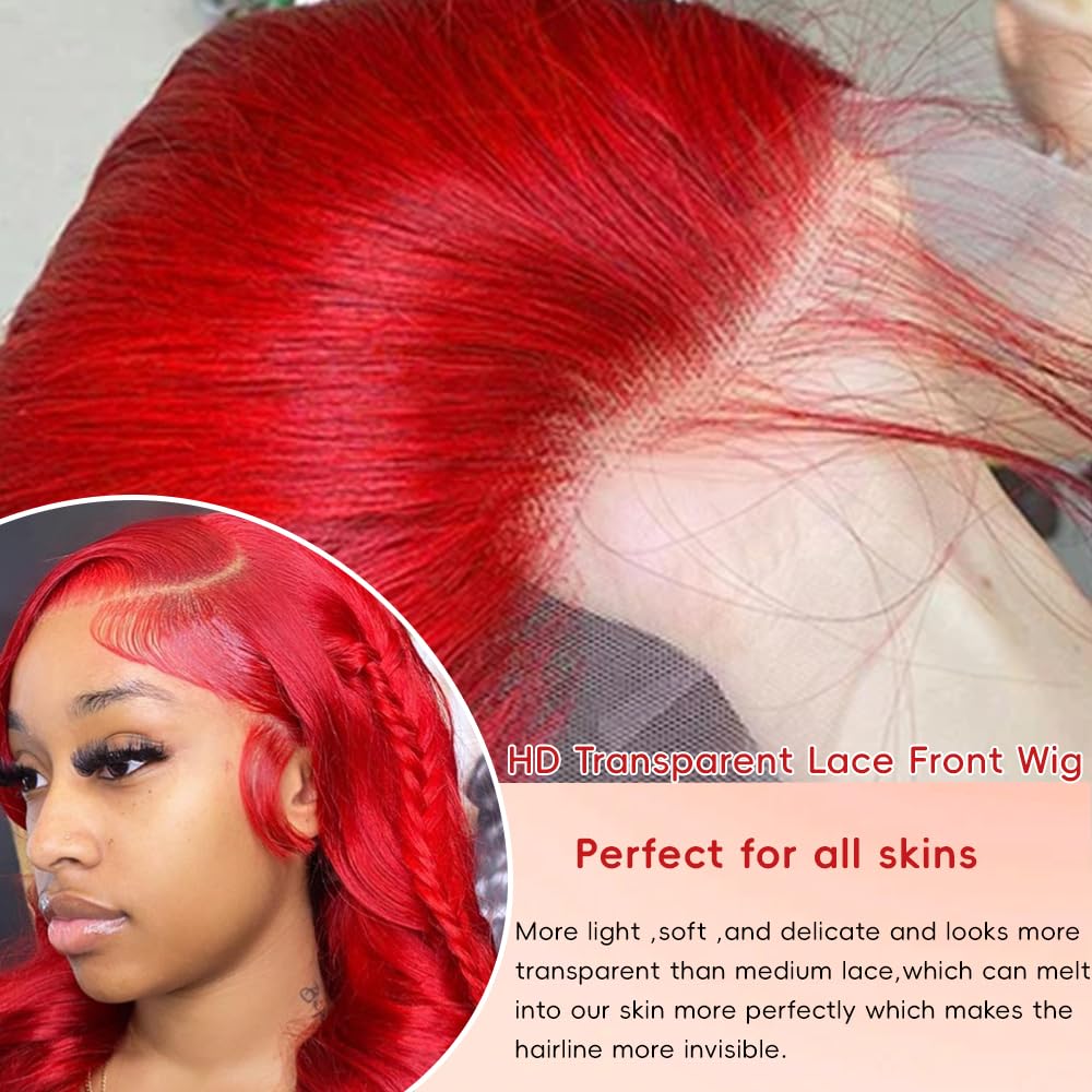 Hiyoker Red Lace Front Wigs Human Hair Pre Plucked Body Wave Red Wig 200 Density Frontal Wigs13x4 HD Red Wig Human Hair 26 Inch