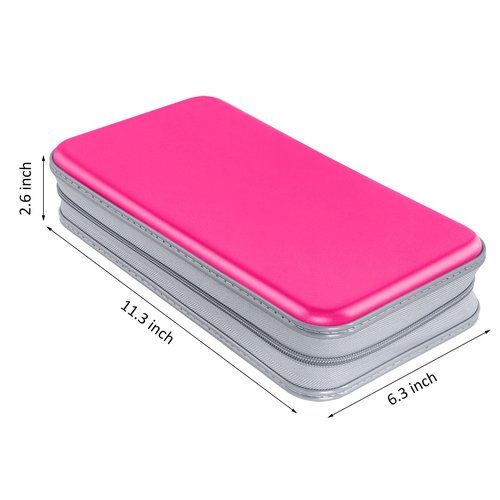 CD Case, Siveit DVD Case Holder 96 Capacity Hard Plastic CD DVD Disc Cases Storage Binder Wallet for Car Home Office Travel (Hot Pink)