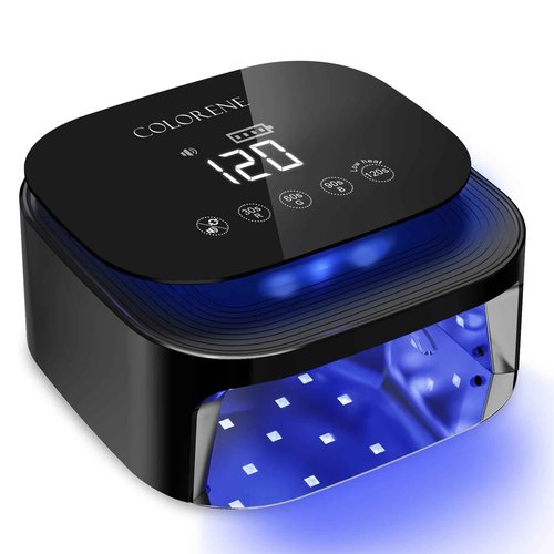 Cordless UV LED Nail Lamp, 60W Rechargeable Nail Dryer Gel Polish Light, Intelligent Auto Sensor LCD Display Nail Lamp, Portable 30 Beads Led Nail Light with 4 Timer Setting (Black)