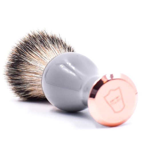 Parker Silvertip Badger Shaving Brush with Stand - Extra Dense and Extra Soft Bristles - Deluxe Gray and Rose Gold Handle - Shaving Brush for Men & Women