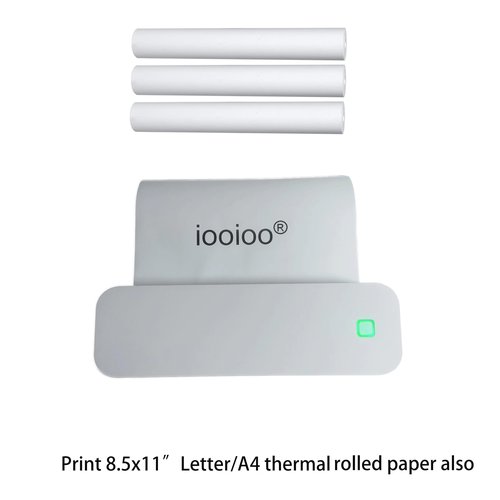IOOIOO D210 Portable Printer, Wireless Inkless Bluetooth Thermal Printer for Tattoo Stencil Transfer Paper, for 8.5 x 11 Letter, A4 Rolled & Folded Thermal Paper (White, Without Carrying Case)