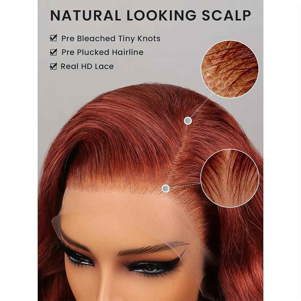 KEKEYY Reddish Brown Lace Front Wigs Human Hair Pre Plucked 30 Inch 200% Density Body Wave Lace Frontal Wigs Human Hair 13x4 HD Lace Brown wig human hair with baby hair glueless wigs