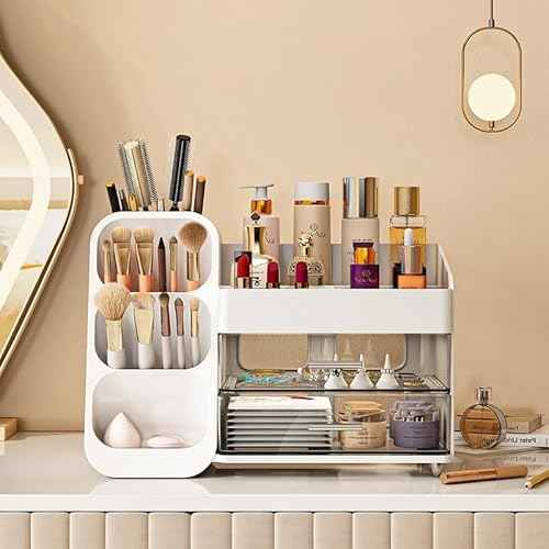 Makeup Organizer with Drawers for Vanity,Spacious Cosmetic Display Case,Perfect Storage Solution for Your Beauty Essential (White)