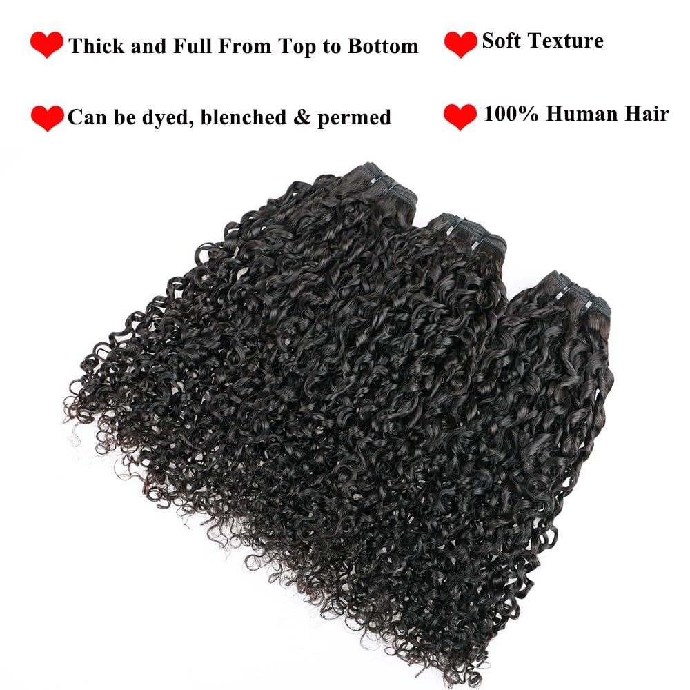 16A Double Weft Pixie Curly Human Hair Bundles 14 14 14 Inch 3 Bundles Burmese Curly Bundles Human Hair 3C4A 100% Unprocessed Brazilian Raw Virgin Hair Extensions Quick Weave Extensions Natural Color