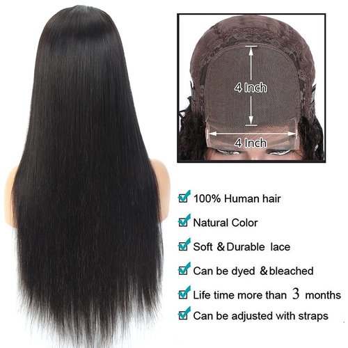 DACHIC 200% Density 4x4 Straight Wig, 100% Human Hair, [2-year life], 24 Inch HD Lace Closure Wigs Human Hair Pre Plucked for Women with Baby Hair, Free Part