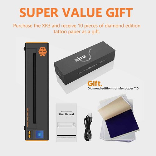 Tattoo Stencil Printer，Wireless Thermal Tattoo Printer Bluetooth Tattoo Transfer Printer with 10 Transfer Papers，Compatible with Smartphone/ipad&PC，Tattoo Supplies for Tattoo Artists&Beginners