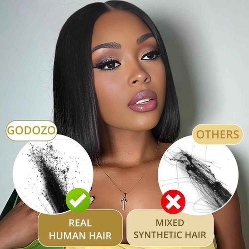 GUDOZO Bob Wig Human Hair 14 inch Glueless Wigs Human Hair Pre Plucked Pre Cut 9x6 HD Lace Front 200% Density Glueless Wigs Human Hair Short Straight Bob Wigs for Black Women