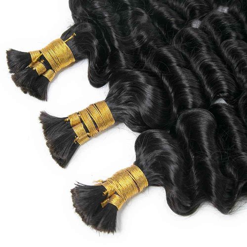 Pre-Divided Deep Wave Double Drawn Human Hair For Boho Braids Curly Bulk Human Hair No Weft For Braiding Human Hair Extensions 20inch 200g