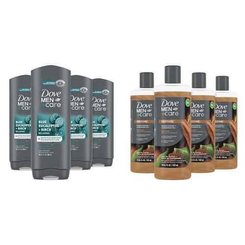 DOVE MEN + CARE Blue Eucalyptus Birch and Sandalwood Cardamom 4 Count Body Wash Bundle