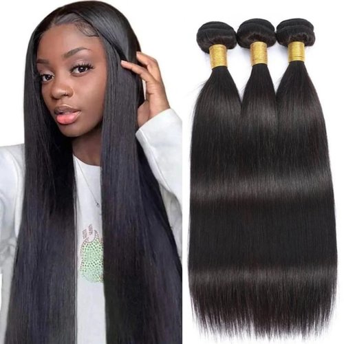 16 18 20 Inch Human Hair Bundles 12A Straight Bundles Human Hair 100% Unprocessed Brazilian Virgin Hair for Women Quick Weave Hair 3 Bundle Deals Hair Extensions Natural Black