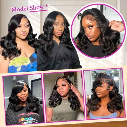 Urbansister 13x6 HD Lace Front Bob Wig Body Wave Human Hair Pre Plucked with Baby Hair Hd Transparent 16 Inch Short Bob Wig 200 Density Natural Black