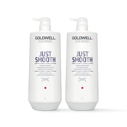 Goldwell Dualsenses Just Smooth Taming Anti-Frizz & Humidity Control Shampoo and Conditioner Liter Bundle