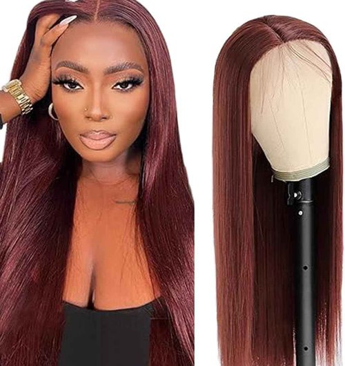 DÉBUT Reddish Brown Glueless Wigs Human Hair Pre Plucked Straight Hair Lace Front Wigs 5x5 HD Lace Closure Wig for Women Daily Use 18 Inches