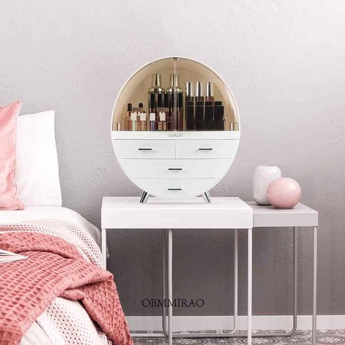 OBMMIRAO Elegant Dustproof Makeup Storage Organizer Box, Waterproof Large Cosmetics Organizer Storage with Drawers Skincare Cosmetic Display Cases for Countertop Bathroom Dresser Dedroom