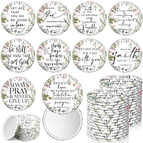 40 Pcs Mini Wildflower Bible Verse Compact Mirrors Bulk Religious Christian Pocket Purse Mirrors Small Church Gifts for Women Sunday School Summer Christmas Party Favors