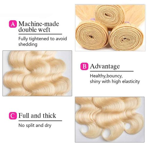 12A HC 613 Blonde Body Wave Bundles Human Hair Bundles Brazilian 100% Human Hair Bundles Blonde Body Weave Hair Extensions for Women (28inch, Single Bundles)