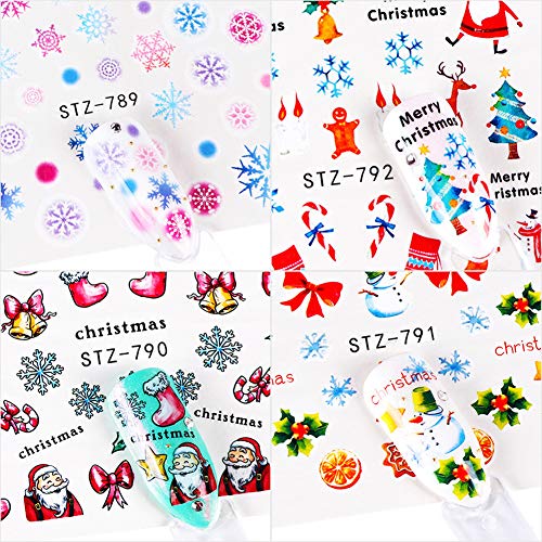 30 Sheets Christmas Nail Art Decals Snowflake Elk Snowman Nail Stickers Holographic Water Transfer Sticker Design for Women Girls Manicure Tips Charms Christmas Decoration Snow Nail Decal Supplies