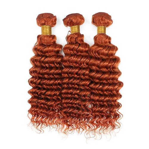 QEUOPE Color 350 Burnt Orange Deep Wave Human Hair Bundles Double Weft Brazilian Hair Extersions Ginger Deep Curly Wet and Wavy Bundles Soft Silky for Black Women 26 28 30 Inch