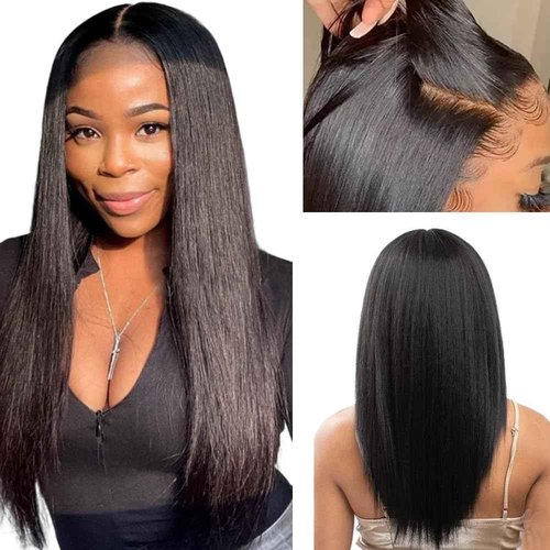 Qunali Lace Front Wigs Human Hair 13x4 Straight Lace Front Wigs HD Transparent 200% Density Glueless Wigs For Black Women Pre Plucked With Baby Hair 20inch