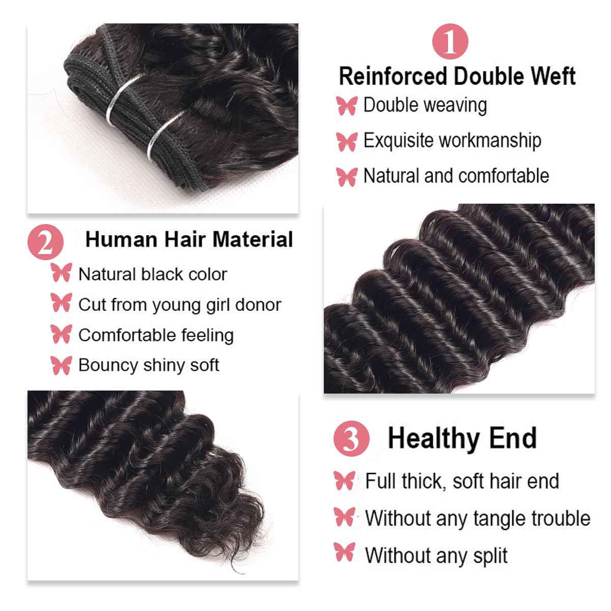 LUXEDIVA Deep Wave Bundles Human Hair 18 20 22 Inch Human Hair Bundles 12A 100% Unprocessed Brazilian Virgin Hair 3 Bundles Deal Curly Bundles Human Hair Deep Wave