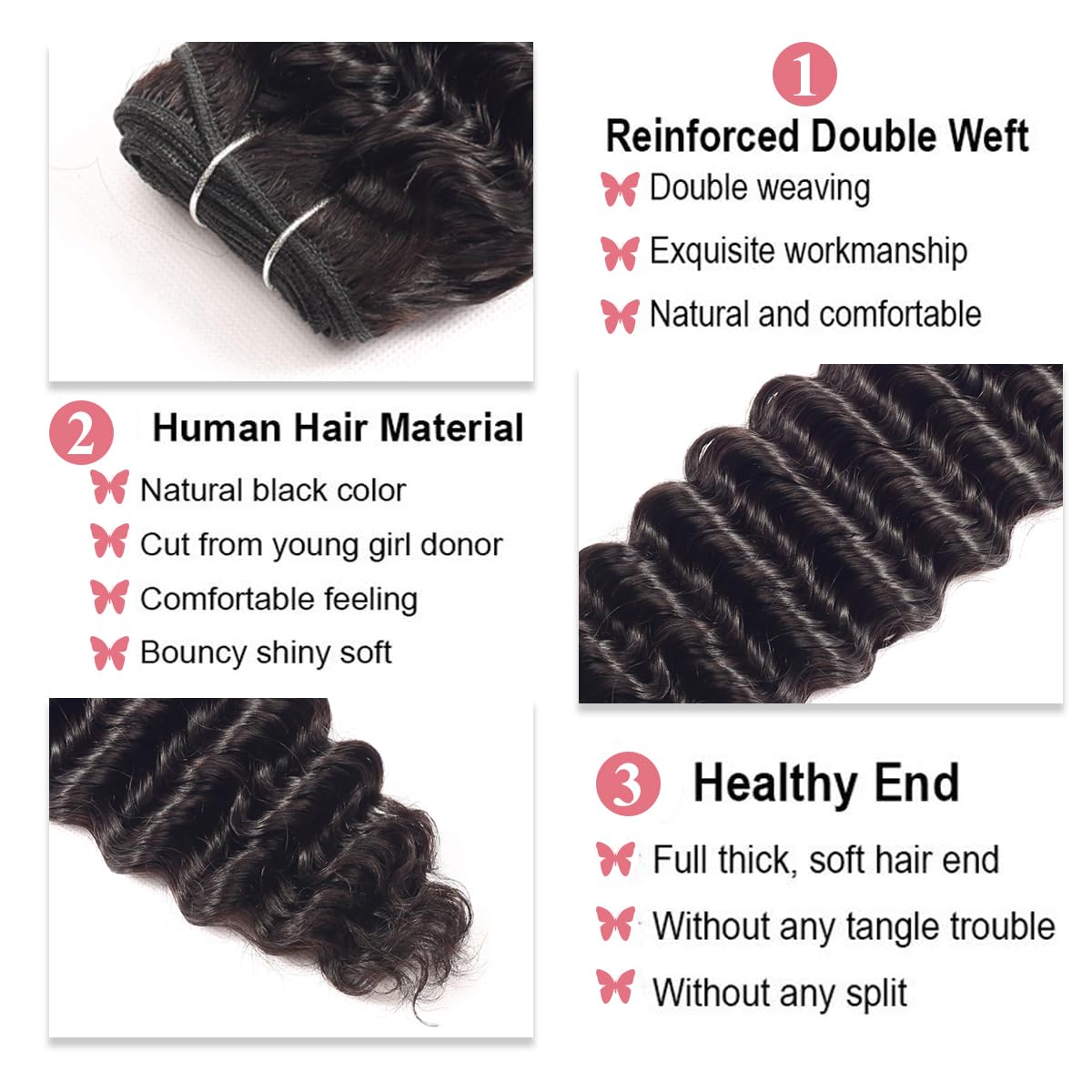 LUXEDIVA 12A Deep Wave Bundles Human Hair 16 18 20 Inchs Human Hair Bundle 100% Unprocessed Brazilian Curly Wet Wavy Texture 3 Bundles Deep Wave Natural Black