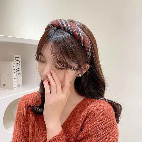 4Pcs Padded Headbands for Women Girls Cute Thick Plaid Hairbands Adult Set Green Navy Blue Brown Red Skincare Hair Hoop Wide Non Slip Soft Headwear Cloth Bulk Fashion Accessories Makeup Christmas Gift