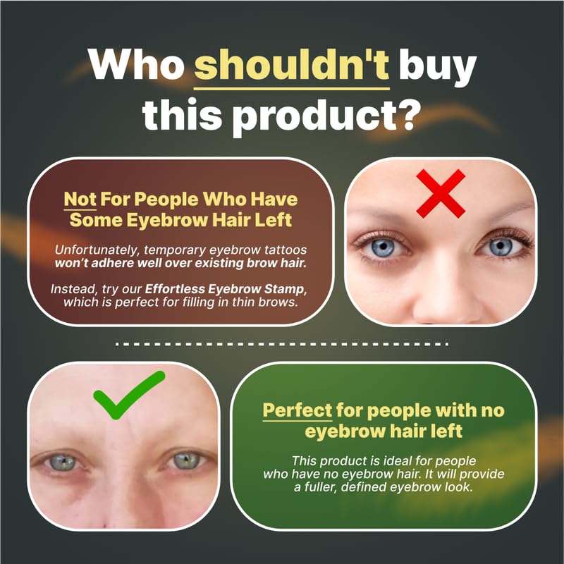 My Two Brows 100 Pairs Medium Brown Temporary Eyebrow Tattoos, Waterproof and Smudge-Proof Medium Everyday Style Realistic Eyebrow Sticker for Men & Women, Easy to Apply, Won't Work on Existing Brows