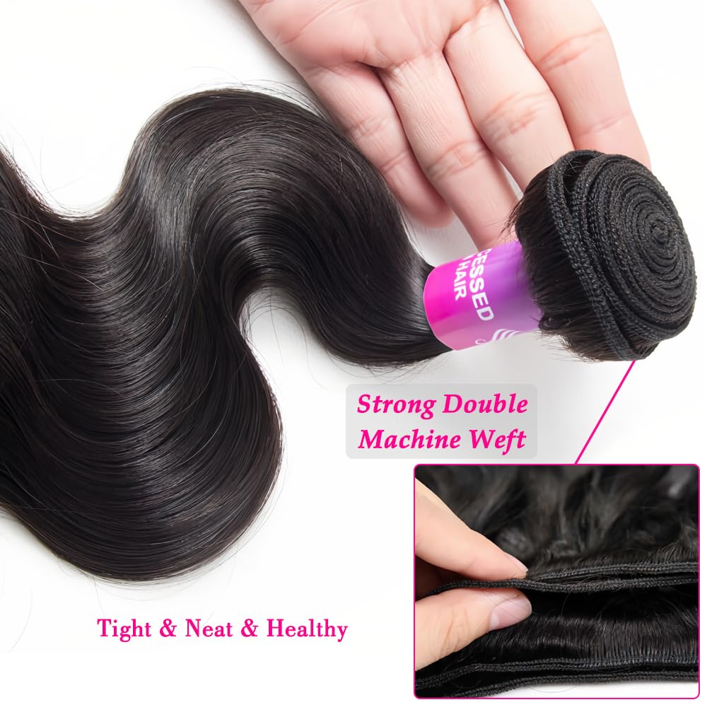 12A Human Hair Bundles 400g Body Wave Bundles Human Hair Extensions 16 16 18 18 Inch Brazilian Virgin Body Wave 4 Pieces Deals Unprocessed Brazilian Quick Weave Extensions Natural Black