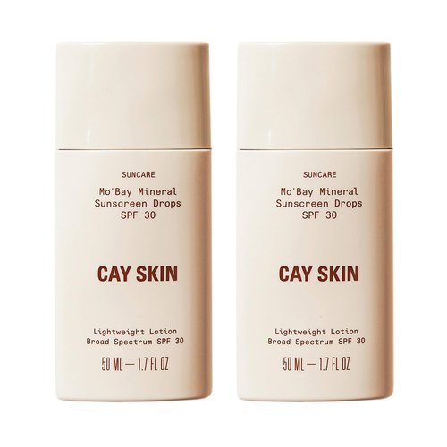 Cay Skin Mo'Bay Mineral Sunscreen Drops SPF 30 – Broad Spectrum Face Sunscreen & Makeup Primer – Lightweight, Moisturizing, Reef Safe Lotion with Natural Finish for All Skin Types – 2-Pack, 1.7 oz.