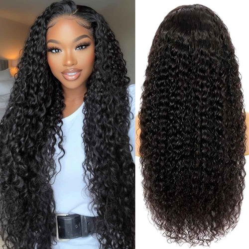 TOYERE 30 Inch 13x6 Deep Wave HD Lace Frontal Wigs Human Hair Natural Black Color Pre Plucked with Baby Hair Natural Hairline