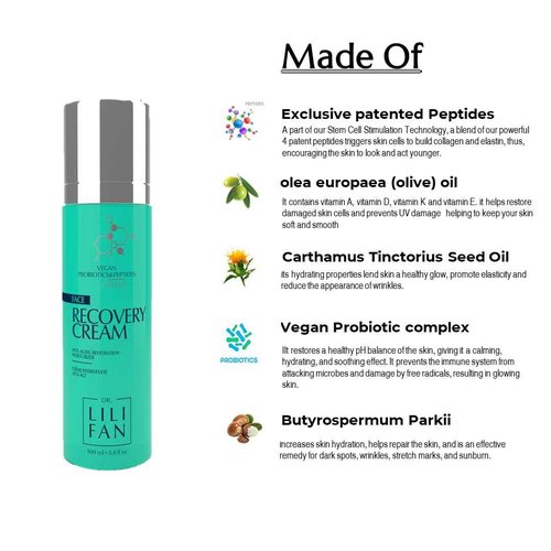 Dr Lili Fan Probiotic Recovery Cream: Vegan Probiotic, Anti-Aging Face Cream for Skin Renewal. Boosts Skin's Collagen and Targets Wrinkles. Prevents Acne. 1.7 fl oz