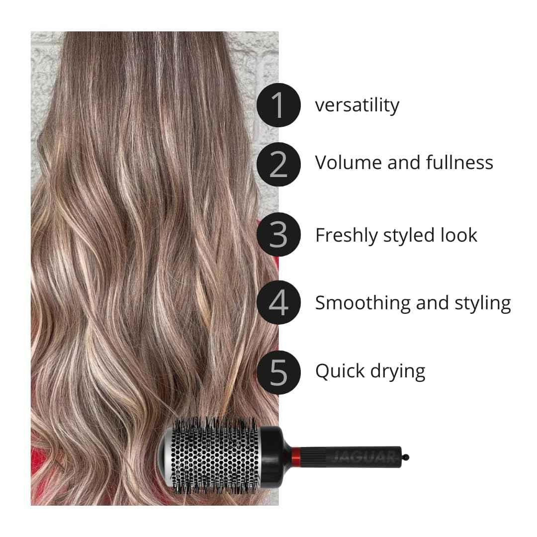 Jaguar T350 Thermal Round Hair Brush 43mm – Boar & Nylon Bristle Blow-Dry Brush for Volume, Smoothness & Curl – Heat-Retaining Barrel for Fast Styling – Professional Hair Brush for Medium to Long Hair