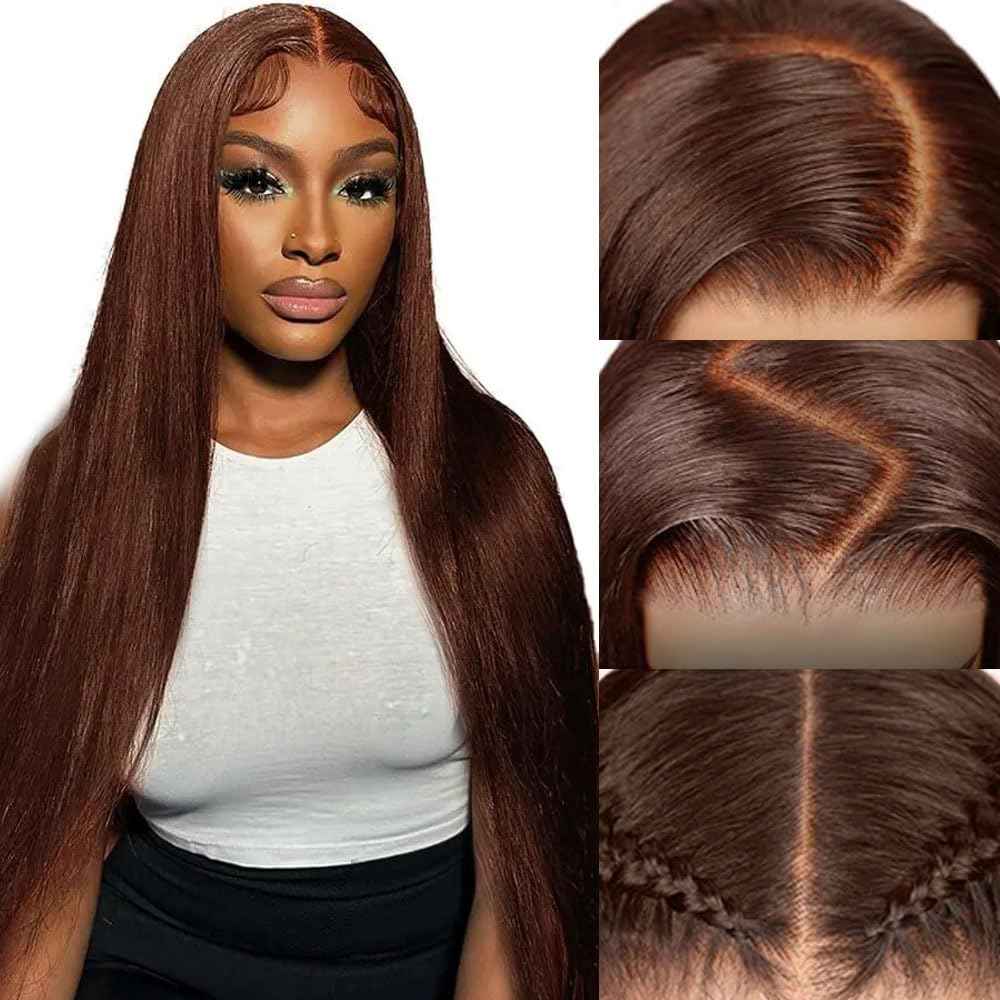 28 Inch Chocolate Brown Lace Front Wigs Human Hair Pre Plucked 13x6 Straight Lace Front Wigs Human Hair 180% Density Colored #4 Light Brown Glueless Wig HD Lace Frontal Wigs for Women invisible Knots