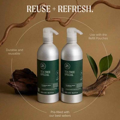 Tea Tree Special Conditioner Aluminum Bottle, 16.9 fl oz and Refill Pouch, 33.8 fl oz, Detangles, Smooths + Softens, For All Hair Types, Set