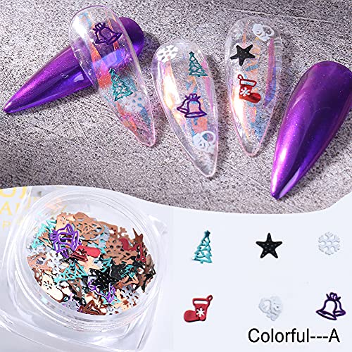 3D Christmas Nail Stickers Charm Decoration Decals 3 Boxes Christmas Gold Nail Sequins Snowflake Snowman Bell Elk Santa Claus Design Acrylic Nails Supplies Glitter for Christmas Party Accessories