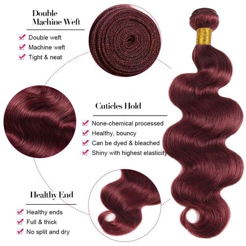 Yubelanis Burgundy 99J Human Hair Bundles 10 12 14 Inch Body Wave Bundles Human Hair 12A Unprocessed Virgin Raw Quick Weave Hair for Black Women Burgundy 99J Color