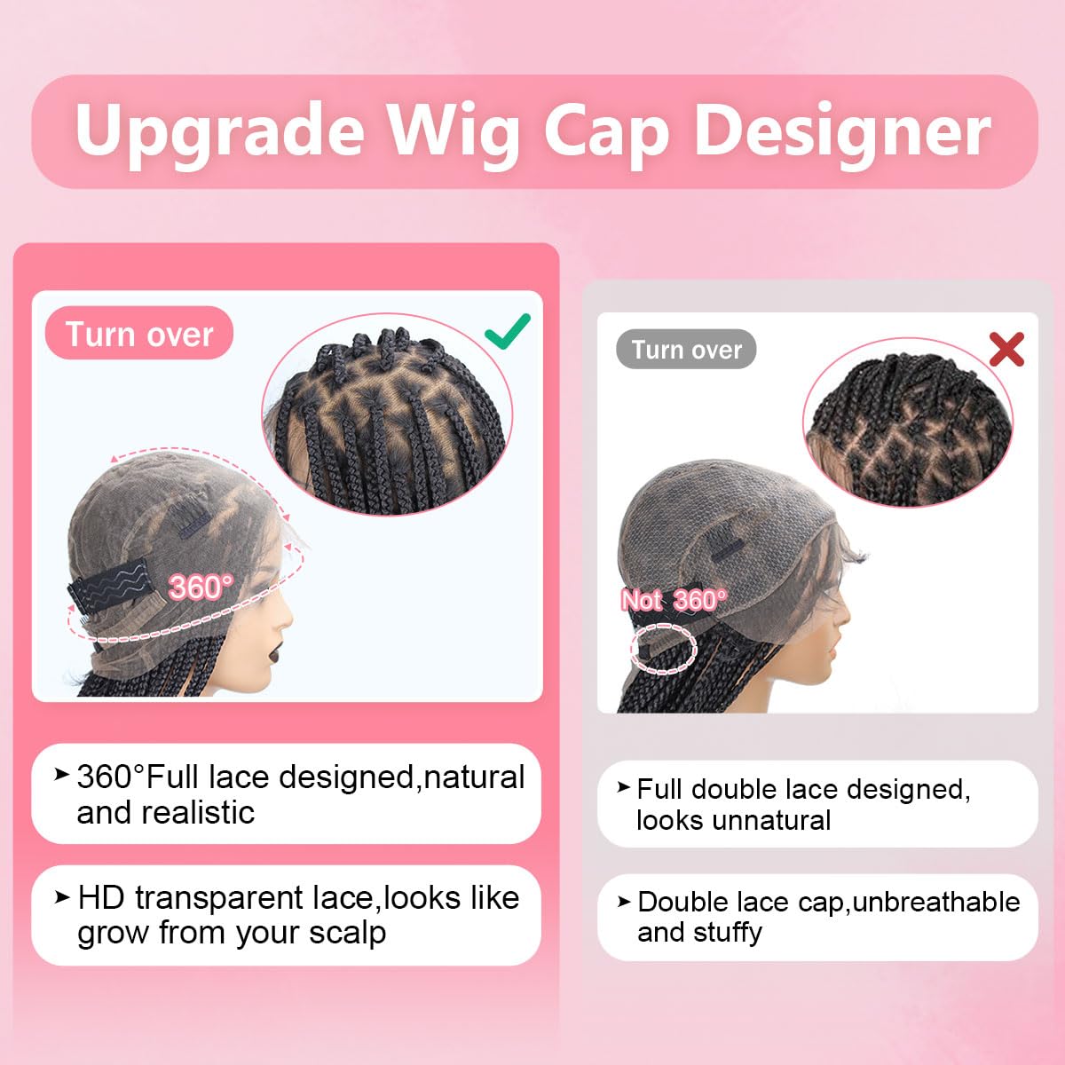 lounoke 36 Inch Braided Wigs With Curly Ends, 360 Single Full Lace French Curl Braided Wigs for Black Women Knotless Box Braid Wig with Baby's Hair