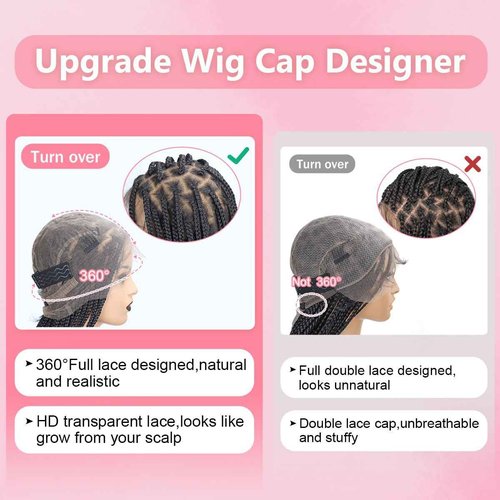 lounoke 18 Inch Braided Wigs With Curly Ends, 360 Single Full Lace French Curl Braided Wigs for Black Women Knotless Box Braid Wig with Baby's Hair