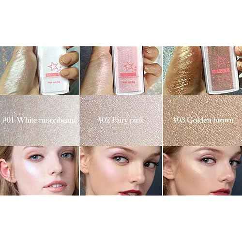 Glitter Powder Highlighter Makeup, Body Brightens the Natural Three-Dimensional Face Blusher Fairy Highlight Patting Powder. (01#White Moonbeam)