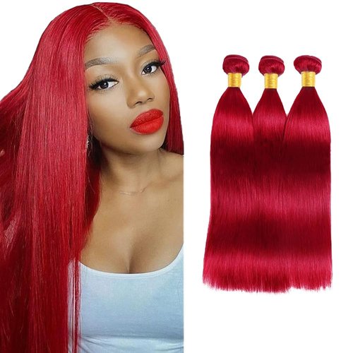 Condescension Brazilian Red Human Hair Bundles 20 22 24 Inch Straight 3 Bundles Human Hair 100% Unprocessed Remy Brazilian Virgin Weave Hair Red for Women