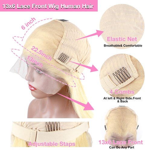 18 Inch 613 Lace Front Wig Human Hair 13x6 Transparent Lace 180 Density Blonde Lace Front Wigs Human Hair for Black Women Pre Plucked Color 613 Hd Lace Frontal Wig Straight Blonde Wig Human Hair