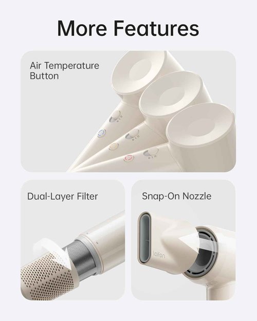 Laifen SE Lite Hair Dryer, Negative Ionic Blow Dryer with 10W RPM Brushless Motor for Fast Drying, High-Speed Low Noise Thermo-Control Hairdryer with Lightweight Design for Home/Portable Travel