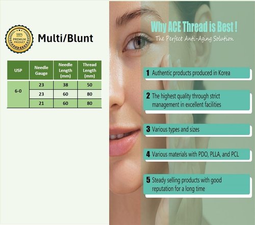 ACE PDO Threads Lift/Made in KOREA - Multi Thread Type/L-Type Blunt for Face Lift (16pcs) (23G38mm), Blue