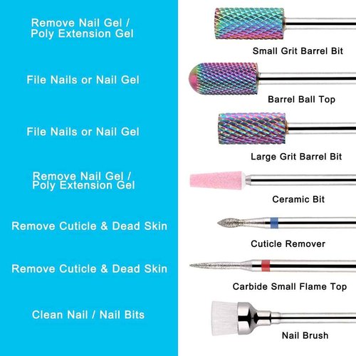 Makartt Geneviere Electric Nail Drill Machine with Tungsten Carbide Nail Drill Bits 7Pcs Bundle