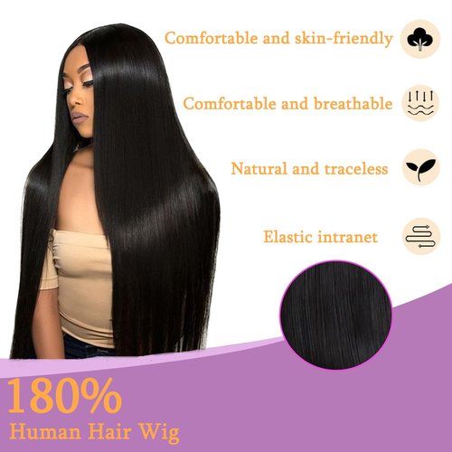 18 Inch Straight Lace Front Wigs Human Hair Pre Plucked 180% Density Glueless Wigs Human Hair 13x4 HD Transparent Human Hair Lace Frontal Natural Hairline Brazilian Virgin Hair for Women Natural