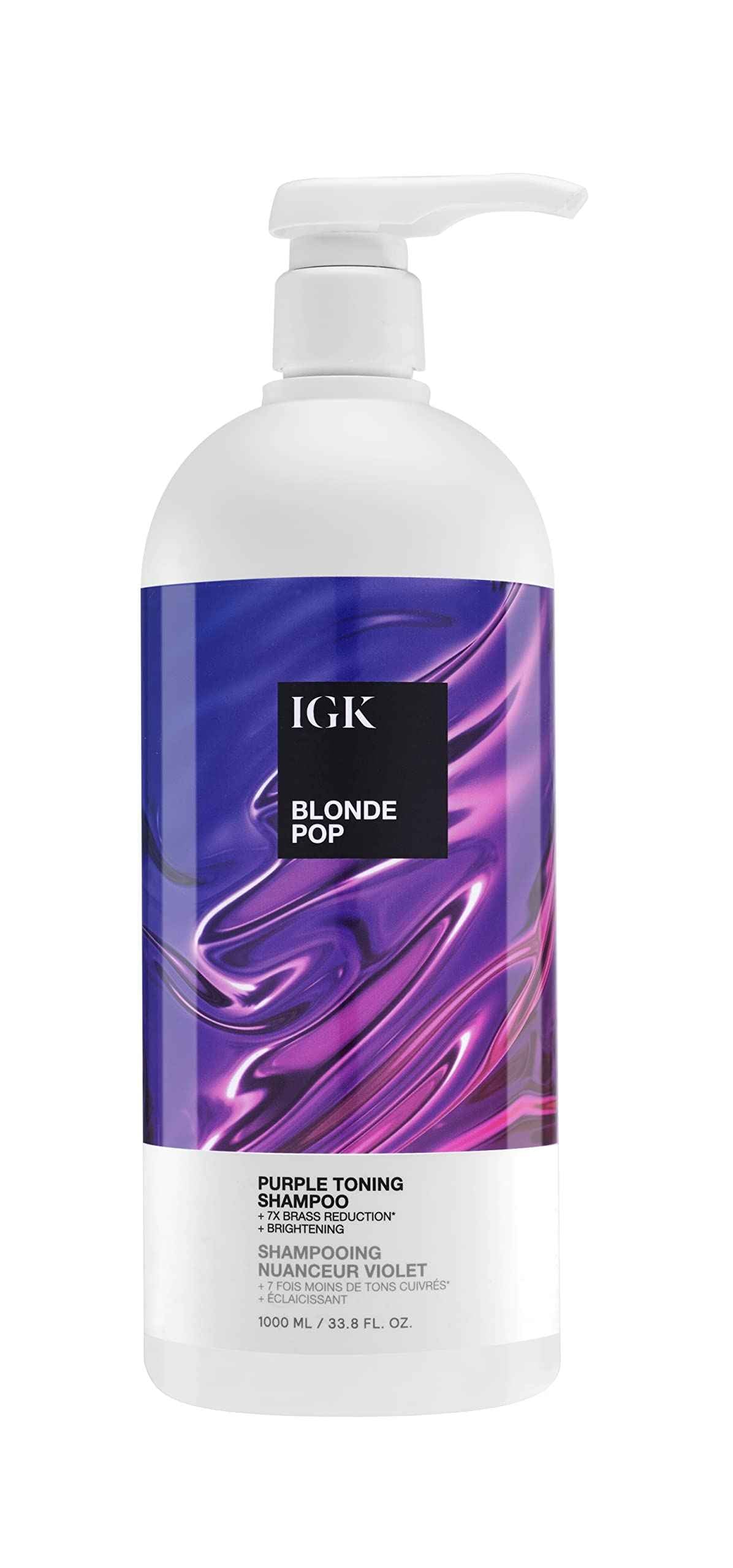 IGK BLONDE POP Purple Toning Shampoo Liter | Brighten + Neutralize Brass | Vegan + Cruelty Free | 33.8 Oz