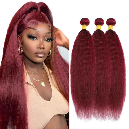 30 32 34 inch 99J Bundles Human Hair Burgundy Yaki Straight Bundles Dark Burgundy Kinky Straight Human Hair Bundle