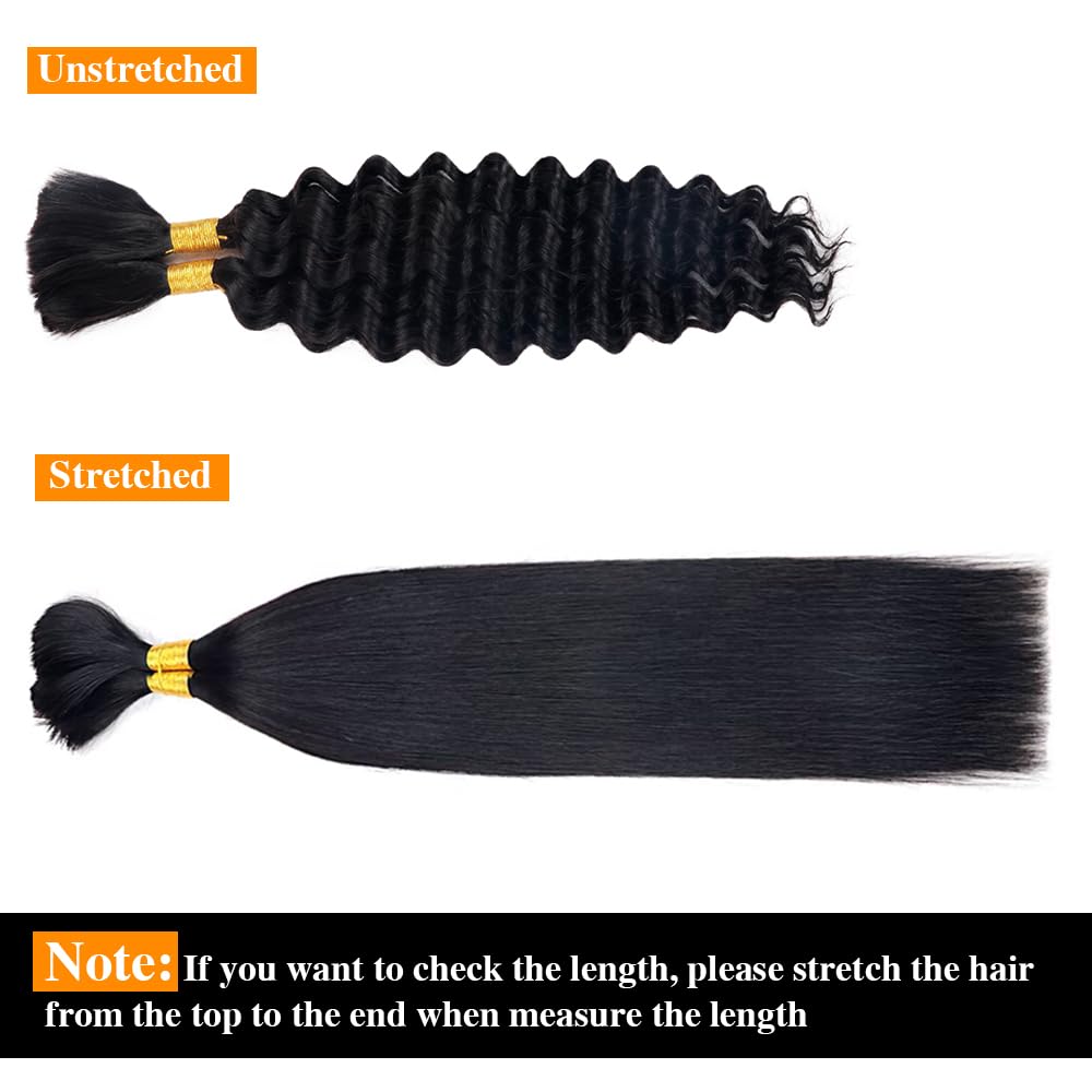 Goulus Deep Wave Bulk Human Hair For Braiding 100% Unprocessed Brazilian Virgin Human Hair Extensions Two Bundles Micro Braiding Human Hair 100g No Weft(28inch, Natural Black)