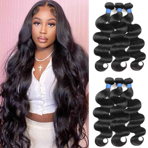 14A Body Wave Bundles Human Hair 14 16 18 Inch 100% Brazilian Virgin Real Raw Human Hair Bundles Body Wave Thick Weave Natural Color (14 16 18 Inch)