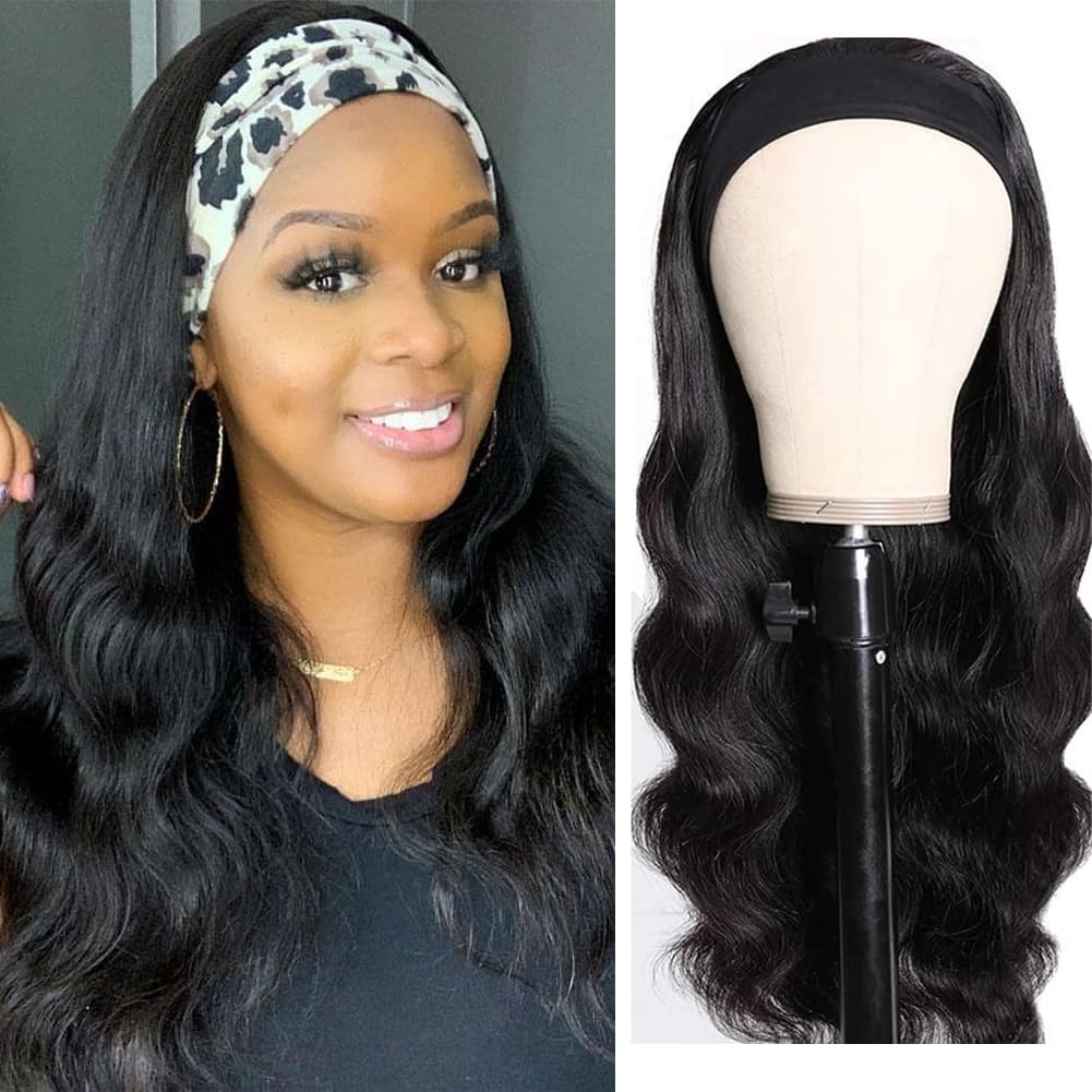 Prisyfab Body Wave Headband Wig Headband Wigs for Black Women Human Hair Glueless Wear and Go Glueless 100% Brazilian Virgin Human Hair Headband Wig 150% Density (24inch)